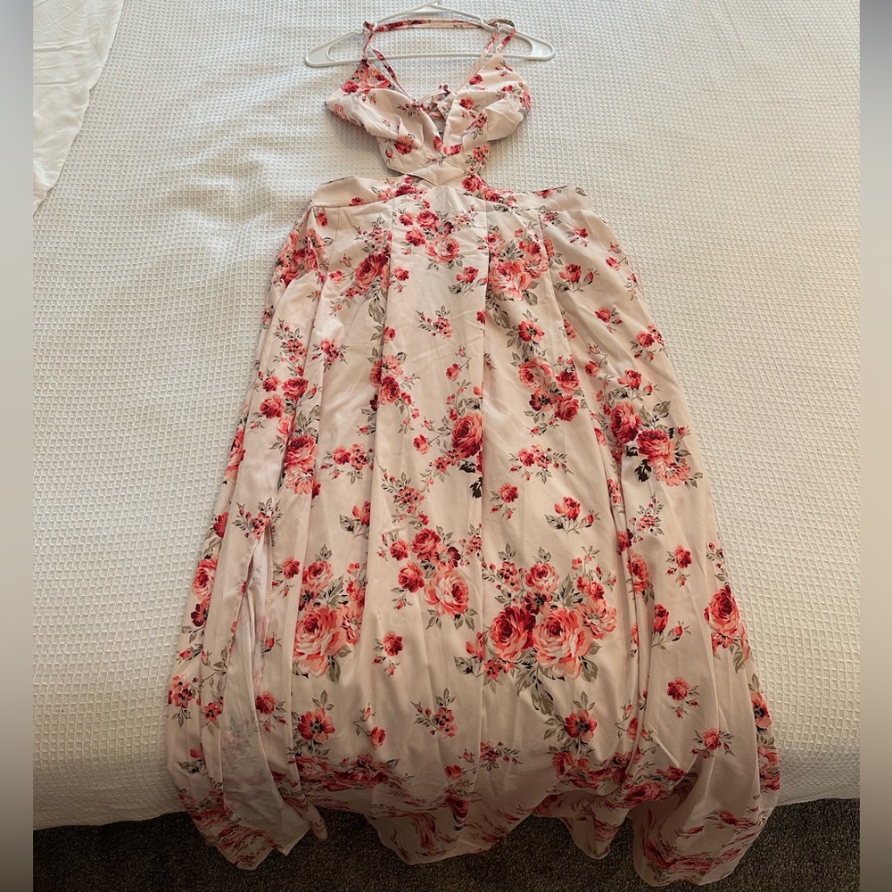 Pink Floral Backless Dress